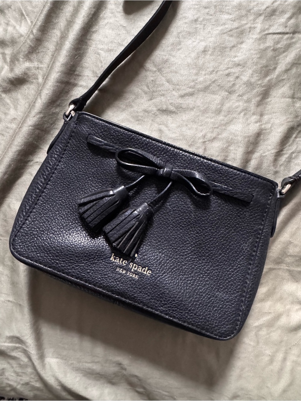 kate spade Black Pebbled Leather Crossbody with Tassels
